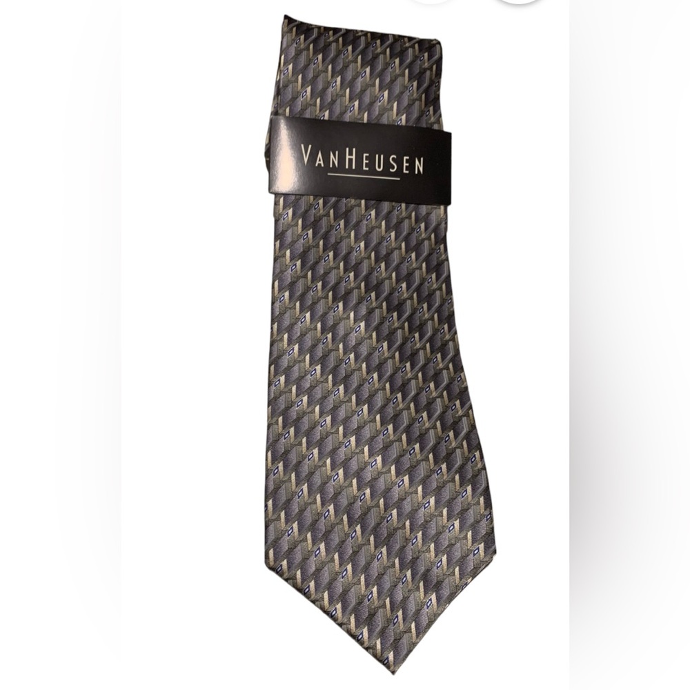 Van Heusen 100% Silk Men’s Tie Geometric Print Stain Resistant Fabric Protector